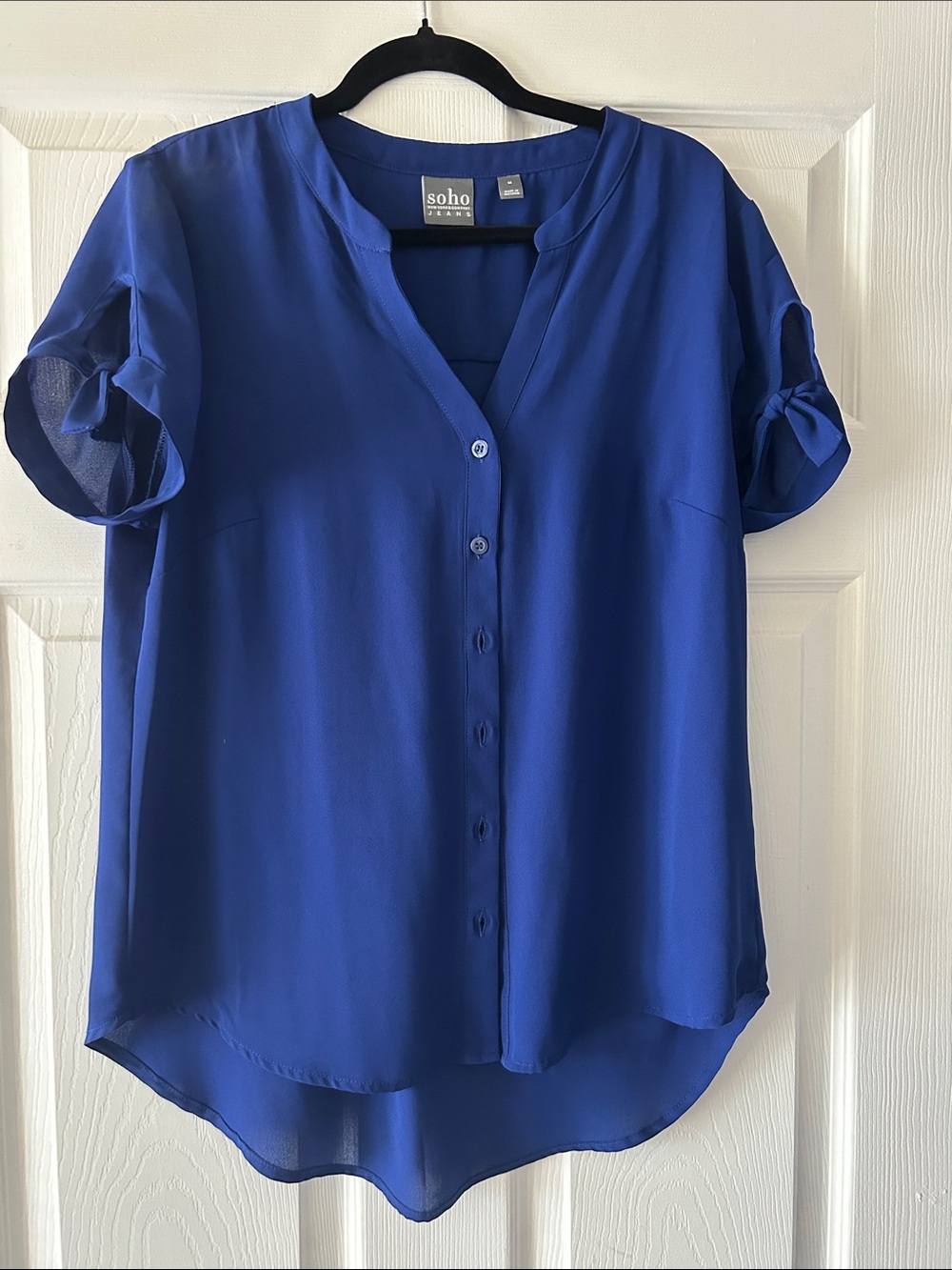 Soho Cobalt Blue Button-Front Short Sleeve Blouse